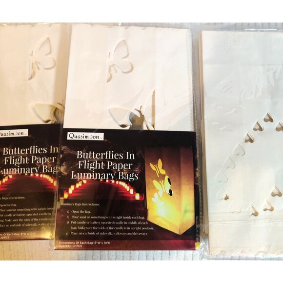 White Paper Luminary Bags, 30 Pcs 2 Butterfly, 1 Heart Flame Resistant Bags - Picture 8 of 8